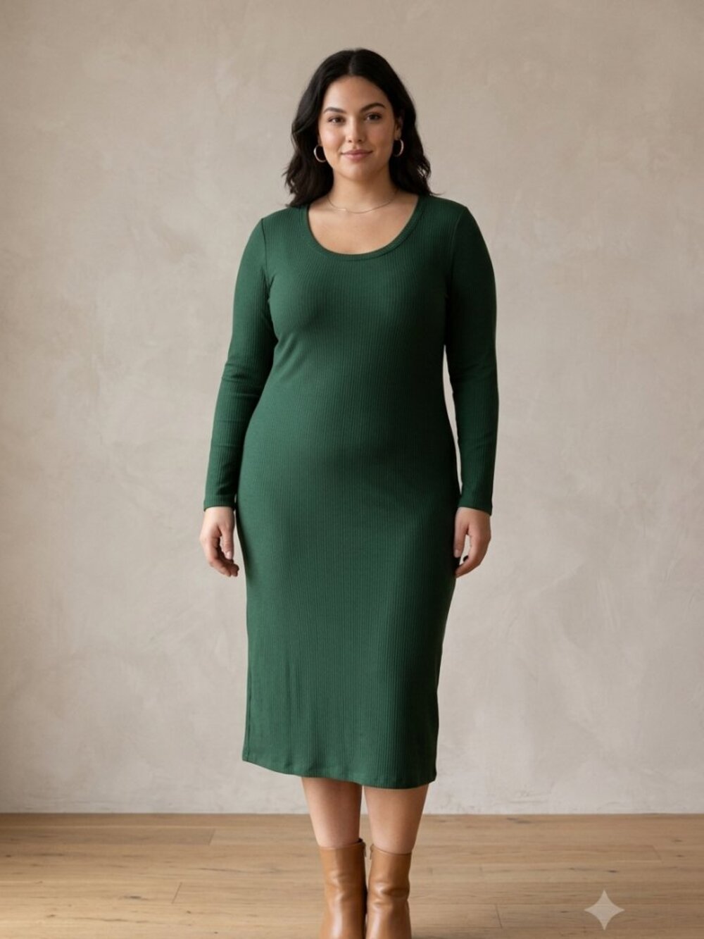 Daily Ritual Women's Size XXL Forest Green Ribbed Long Sleeve Dress